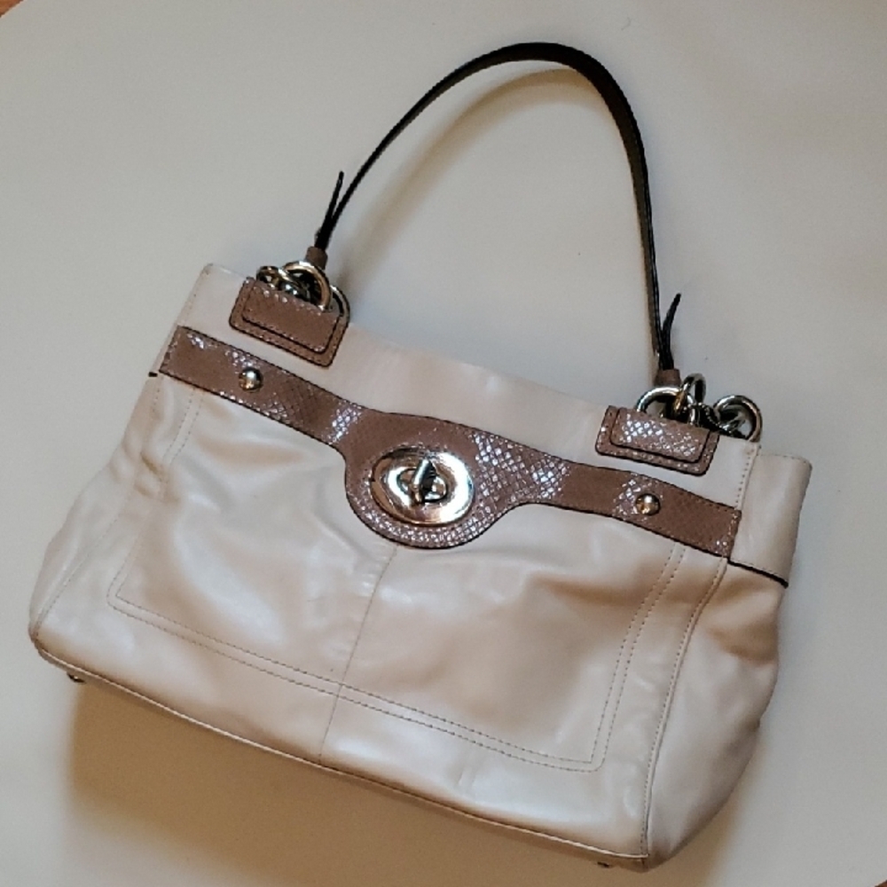 Coach Cream and Taupe Shoulder Bag